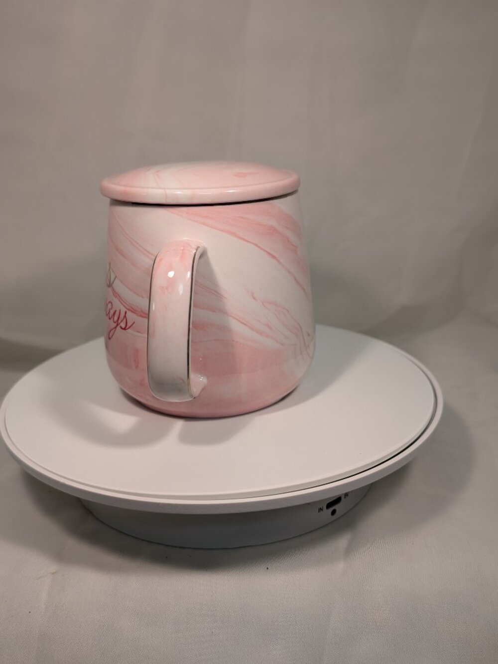 Hand Painted ? Pink Marble “Mrs Always Right” Ceramic Tea /Coffee Mug With Lid - Picture 2 of 7